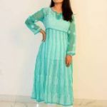 Buy Hand Embroidered Lucknowi Chikan sky Blue Georgette Kurti